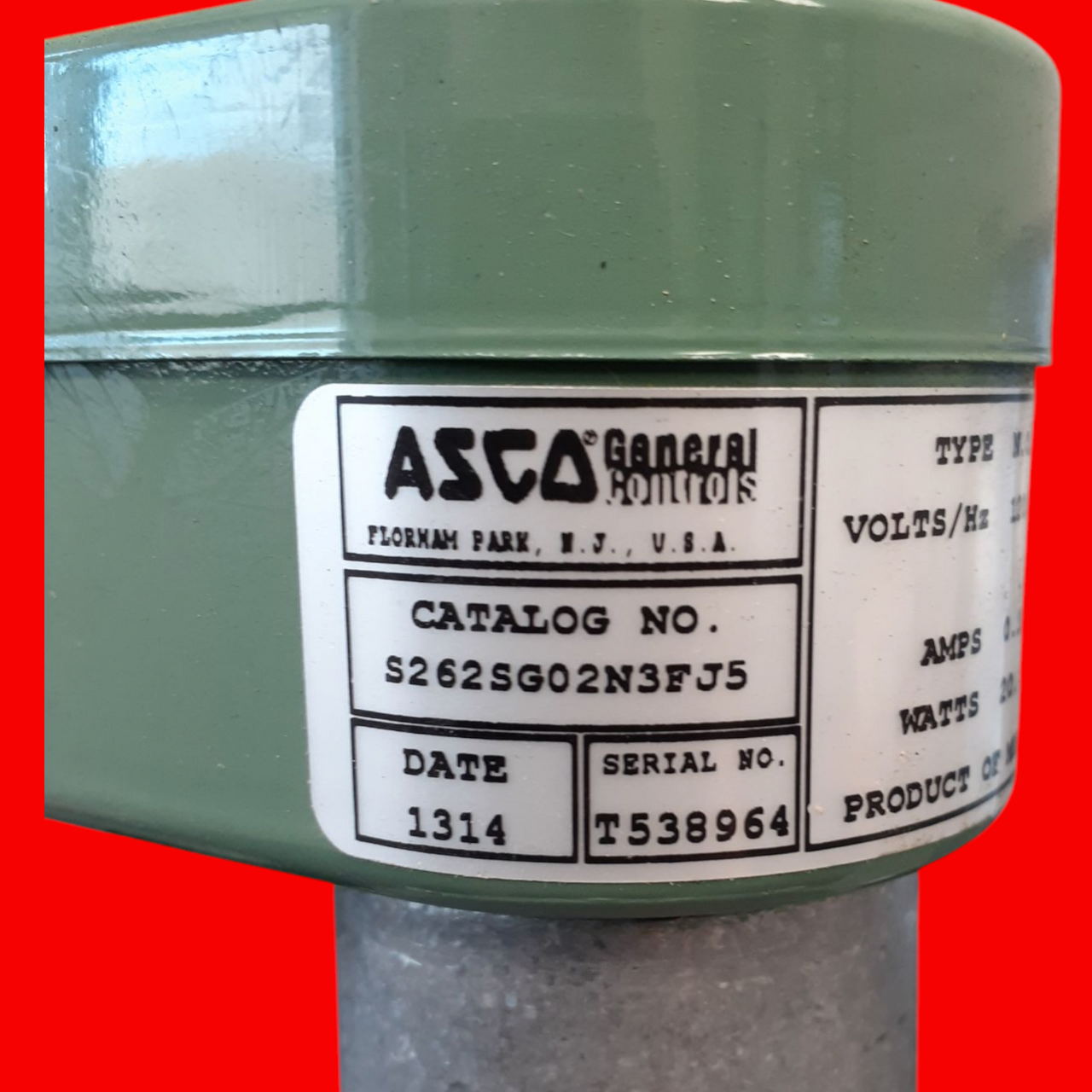 Asco S262SG02N3FJ5 Normally Open Solenoid Gas Valve, 1" NPT