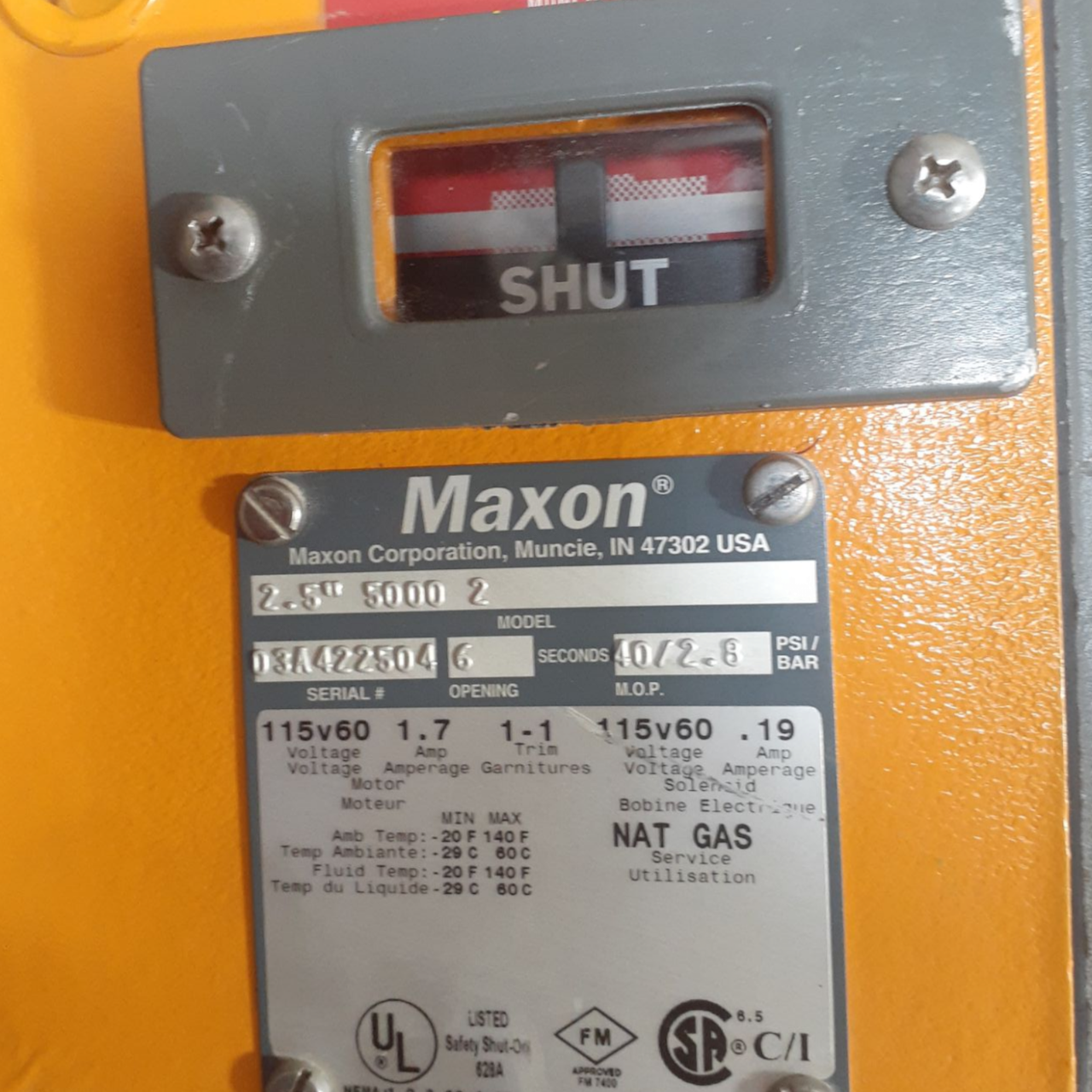 Maxon 2.5" Natural Gas Shut-Off Valve, 5000-2