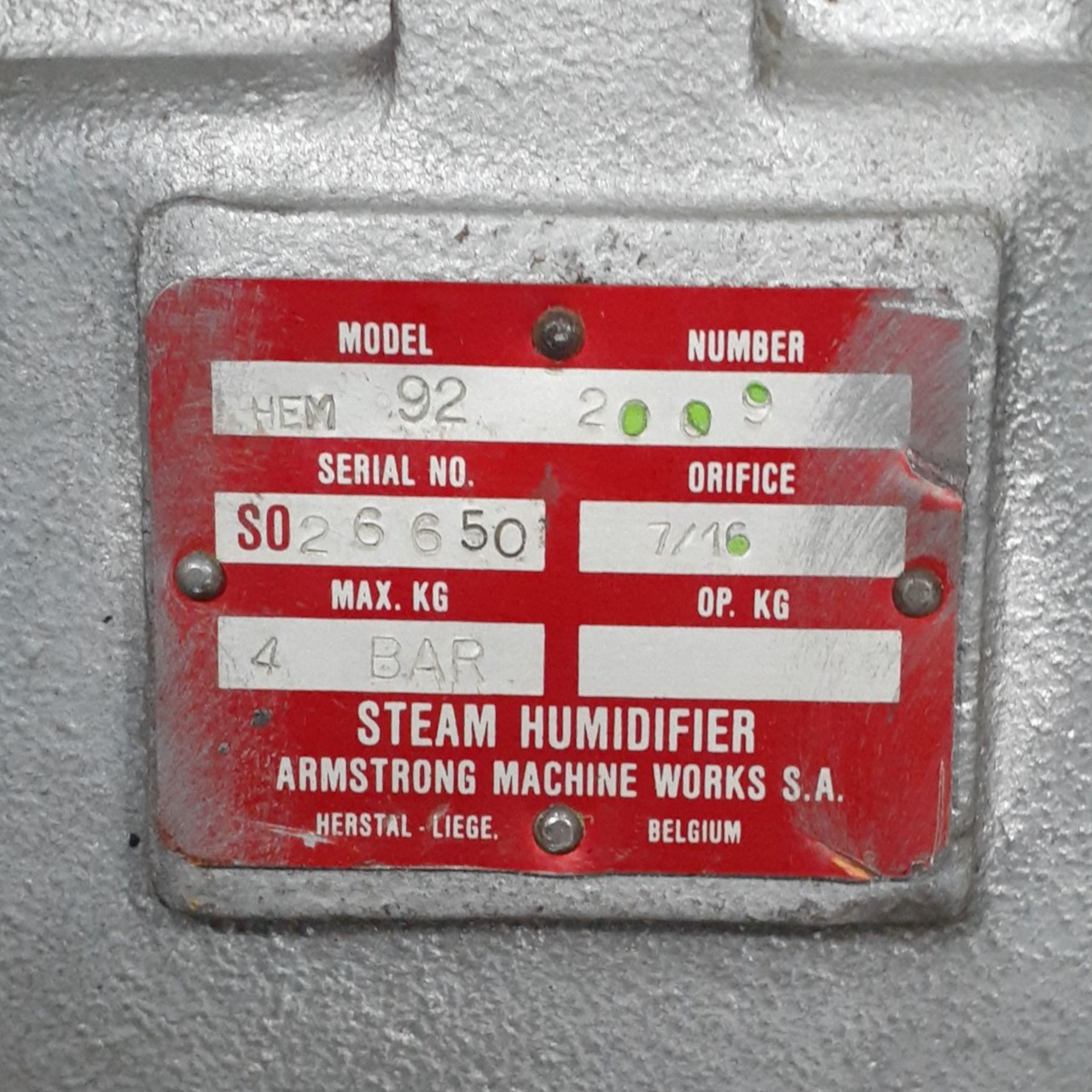 Armstrong Steam Humidifier, HEM-92 with Honeywell Actuator, 2009AL2A052