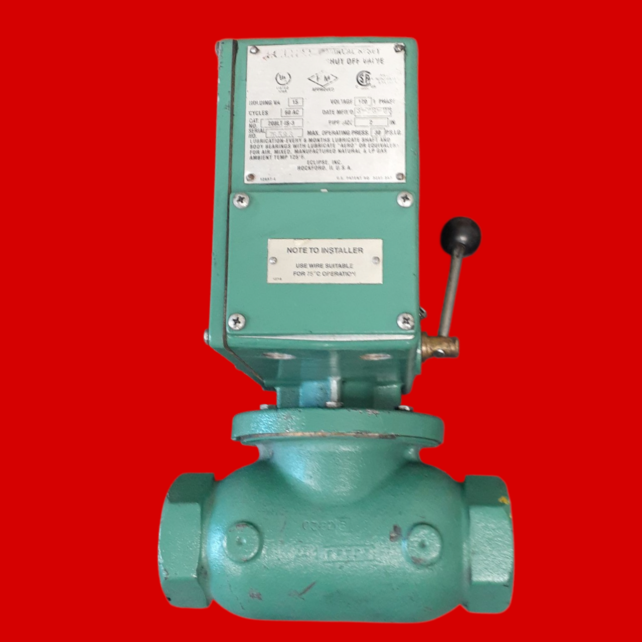 Eclipse Series 200 LT Locktite Manual Reset Gas Shut-Off Valve, 208LT-IS-3