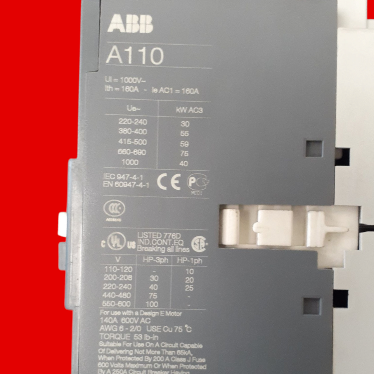 ABB A110-30-11-84 110V 50Hz / 110-120V 60Hz Contactor
