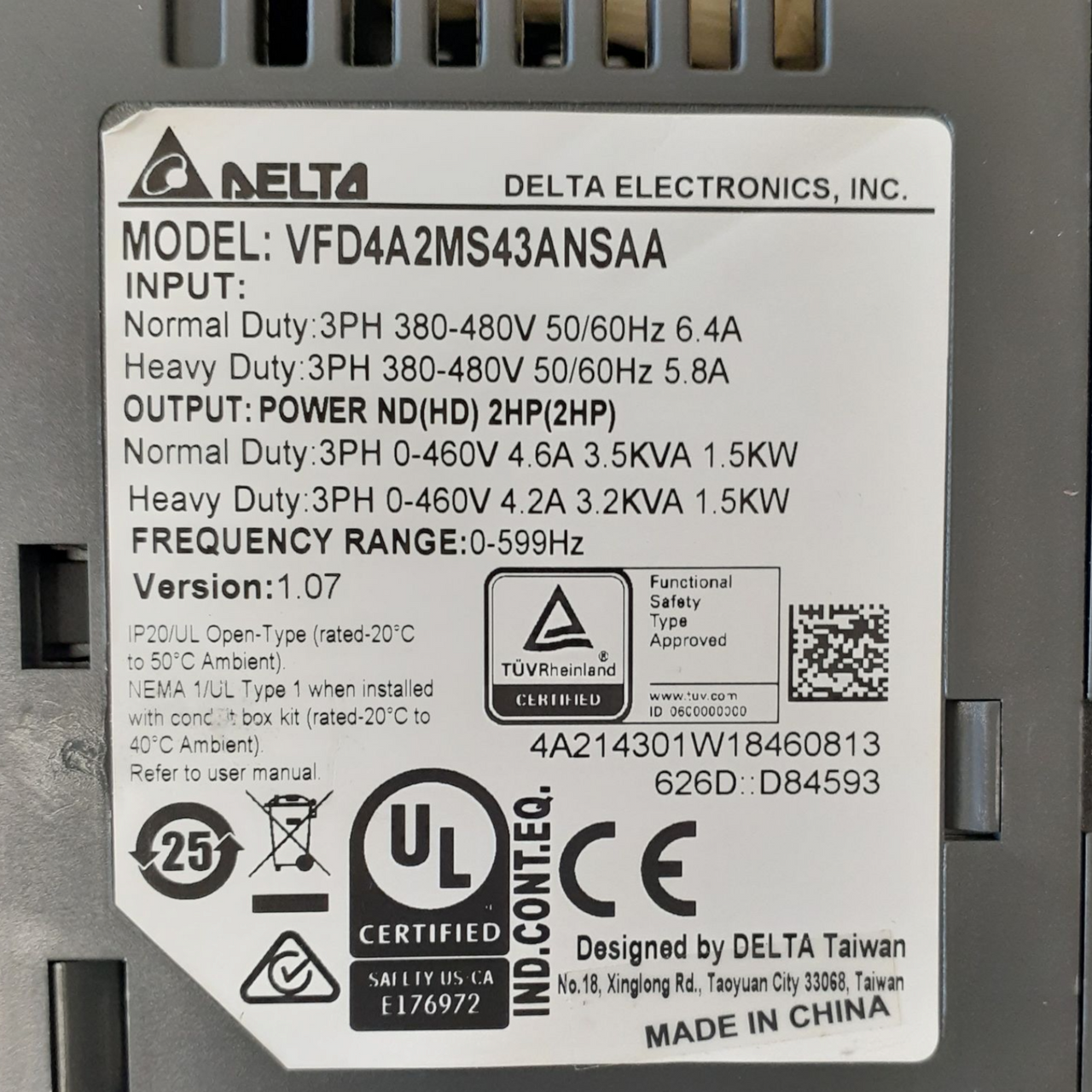 Delta MS300 Series Drive, VFD4A2MS43ANSAA