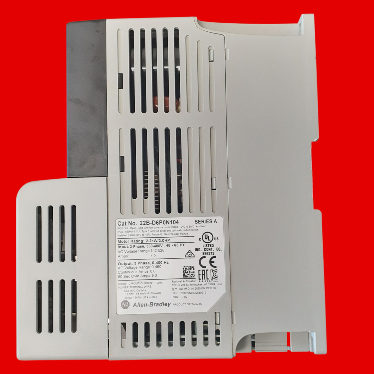 Allen Bradley PowerFlex 40- 2.2 kW (3 HP) AC Drive, 22B-D6P0N104