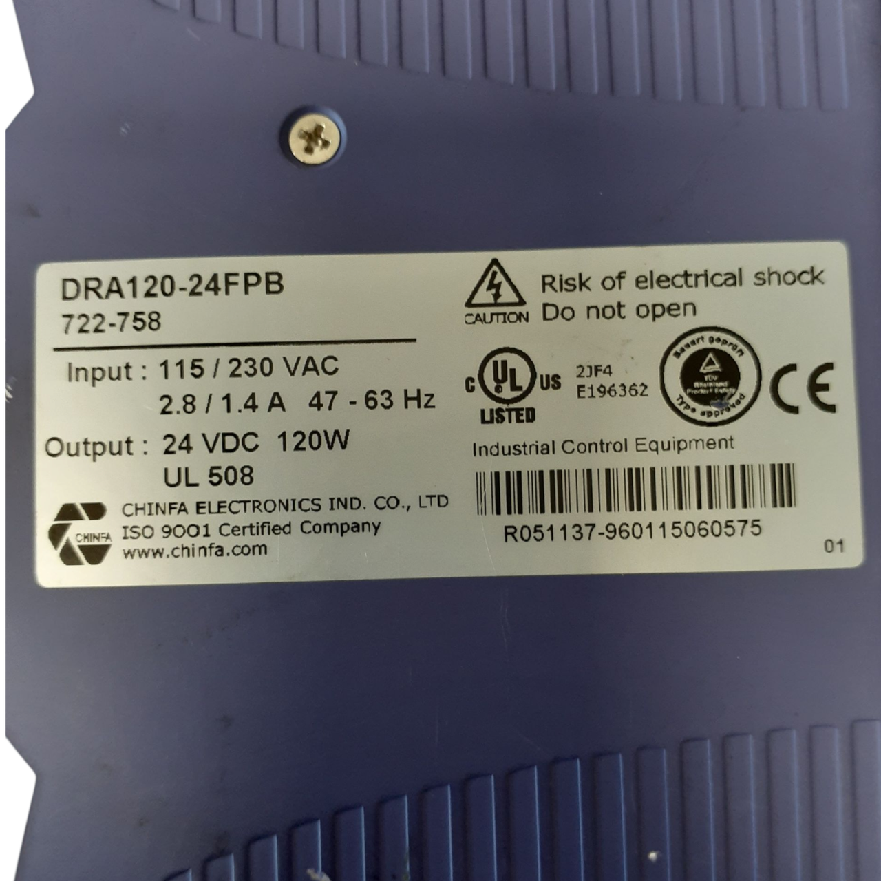 Lutze Primary Switchmode Power Supply, PFC, Single-Phase, DRA120-24FPB