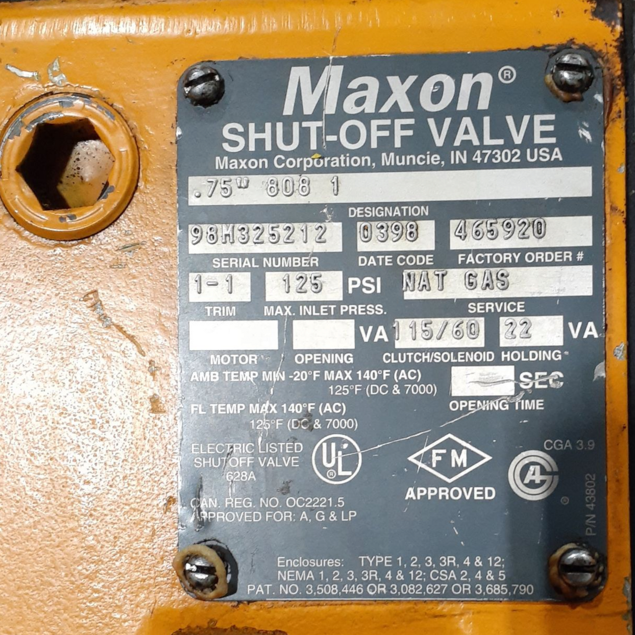 Maxon 3/4" Shutoff Valve with Time Delay, Natural Gas, 808-1