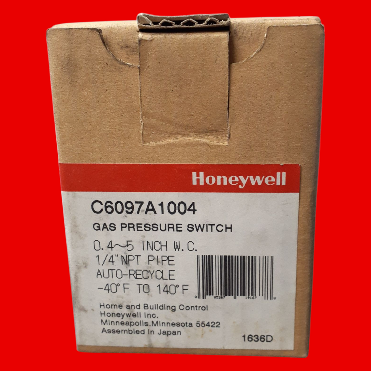Honeywell C6097A1004 Gas Pressure Switch, 0.5-5 Inch W.C.