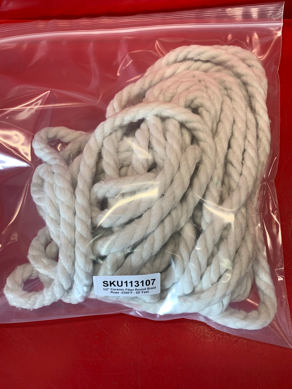 1/2" Ceramic Fiber Round Twisted Rope -2300 Deg F - 50' Feet