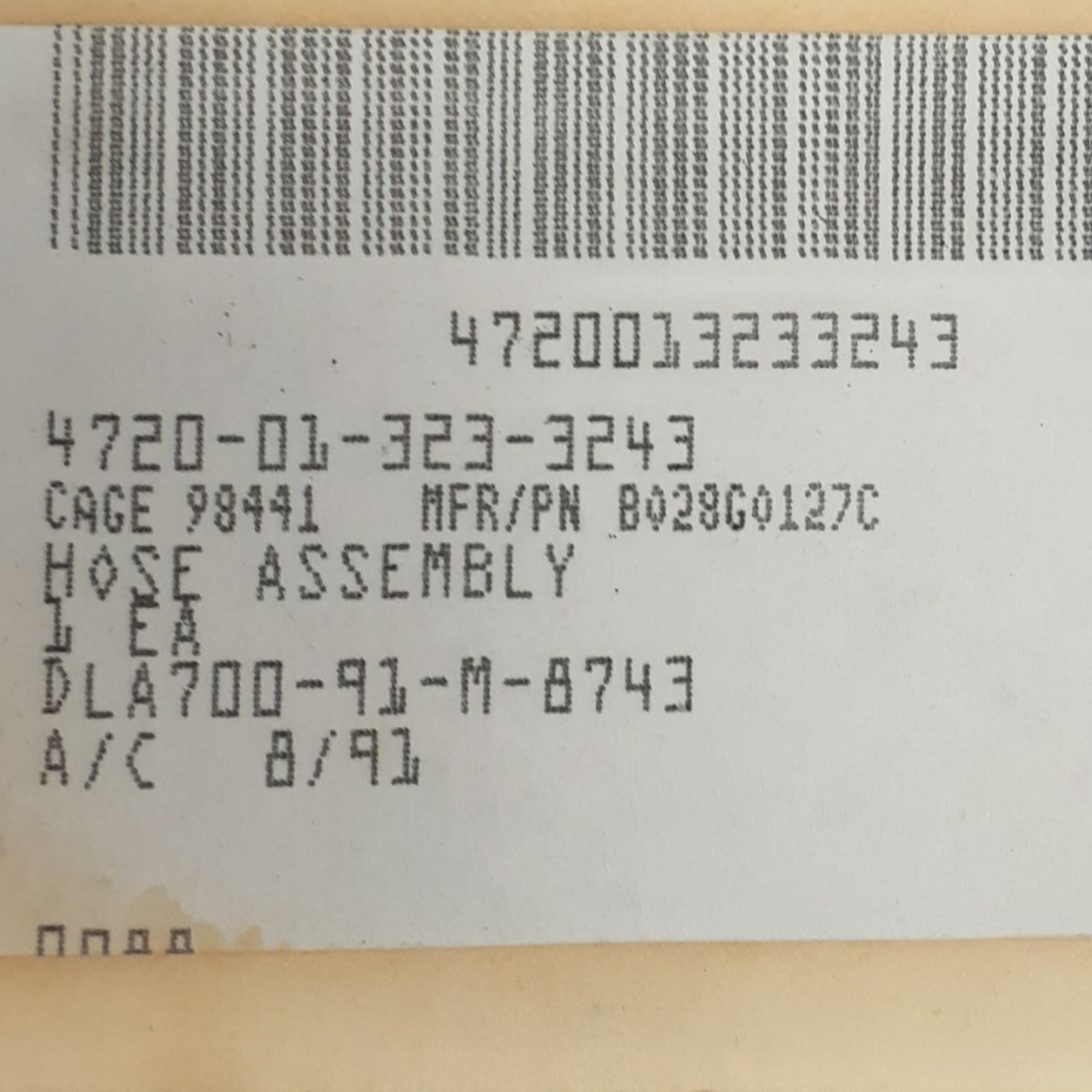 Parker Hanifin B028G0127C Nonmetallic Flexible Hose with Elbow, NSN 4720-01-323-3243