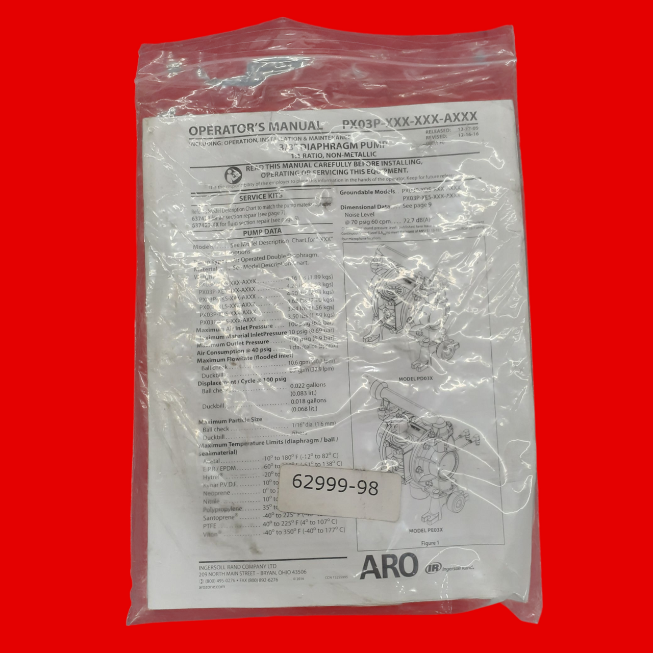 ARO PD03P-APS-PTT Double Diaphragm Pump: Air, Polypropylene, Bolt, 3/8 in Fluid 