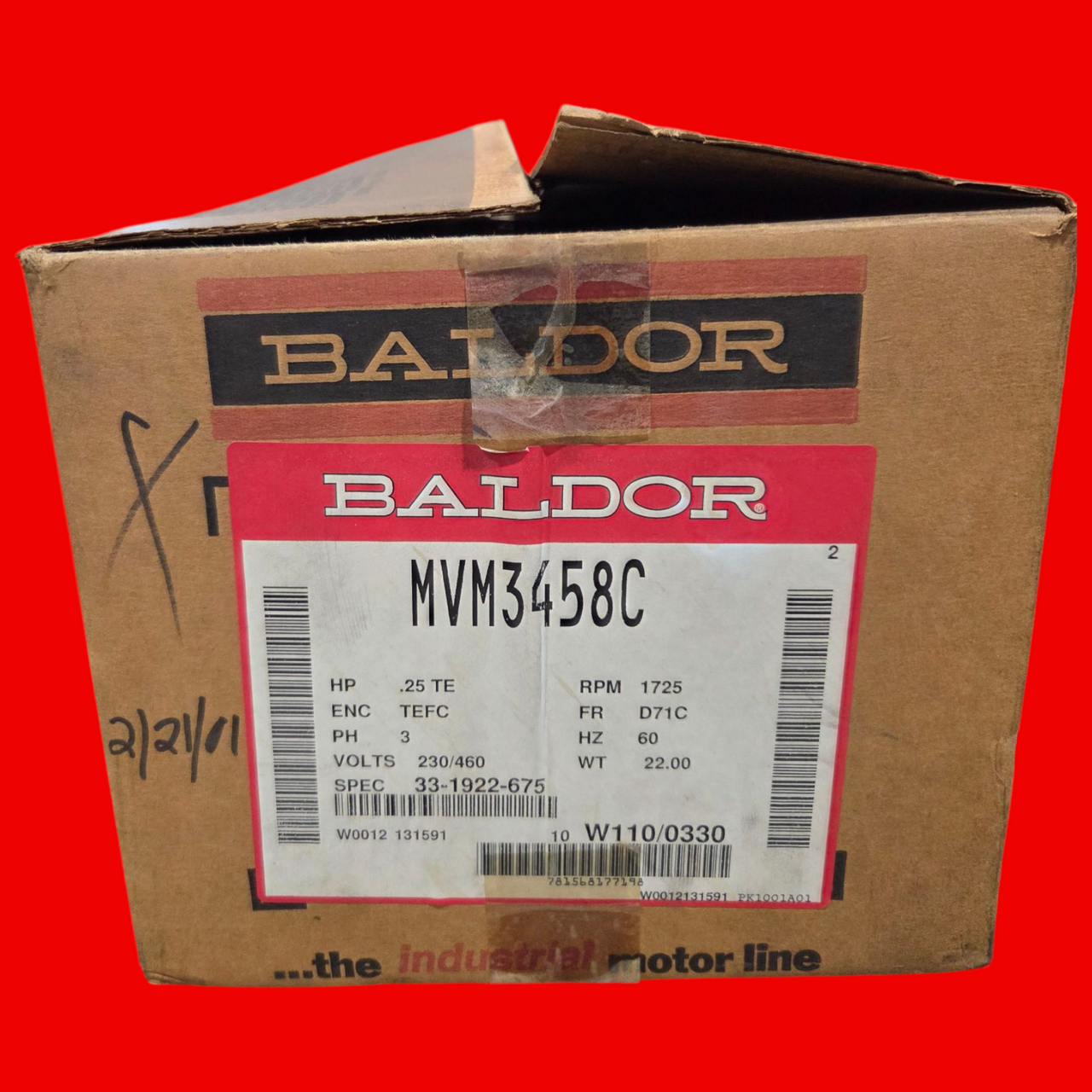 Baldor MVM3458C General Purpose Motor, .25KW, 1725RPM, 3PH, 60HZ, D71C, 3320M, TEFC