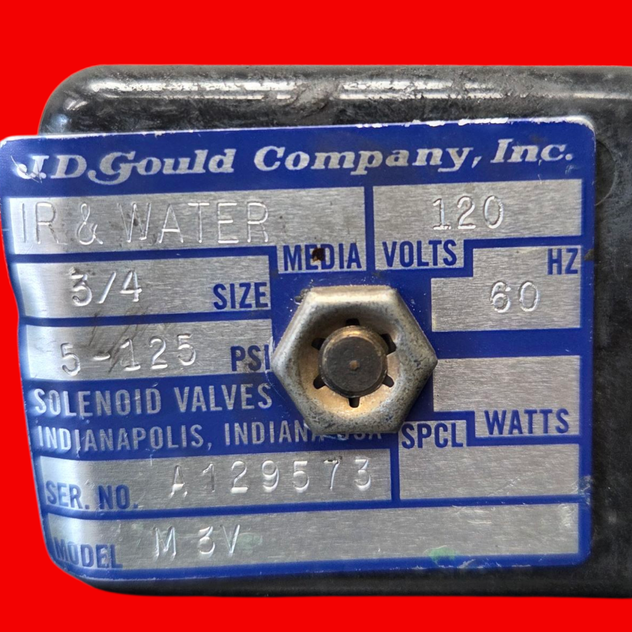 J.D. Gould Solenoid Valve, M-3V, 3/4" NPT, Normally Closed, 120/60V