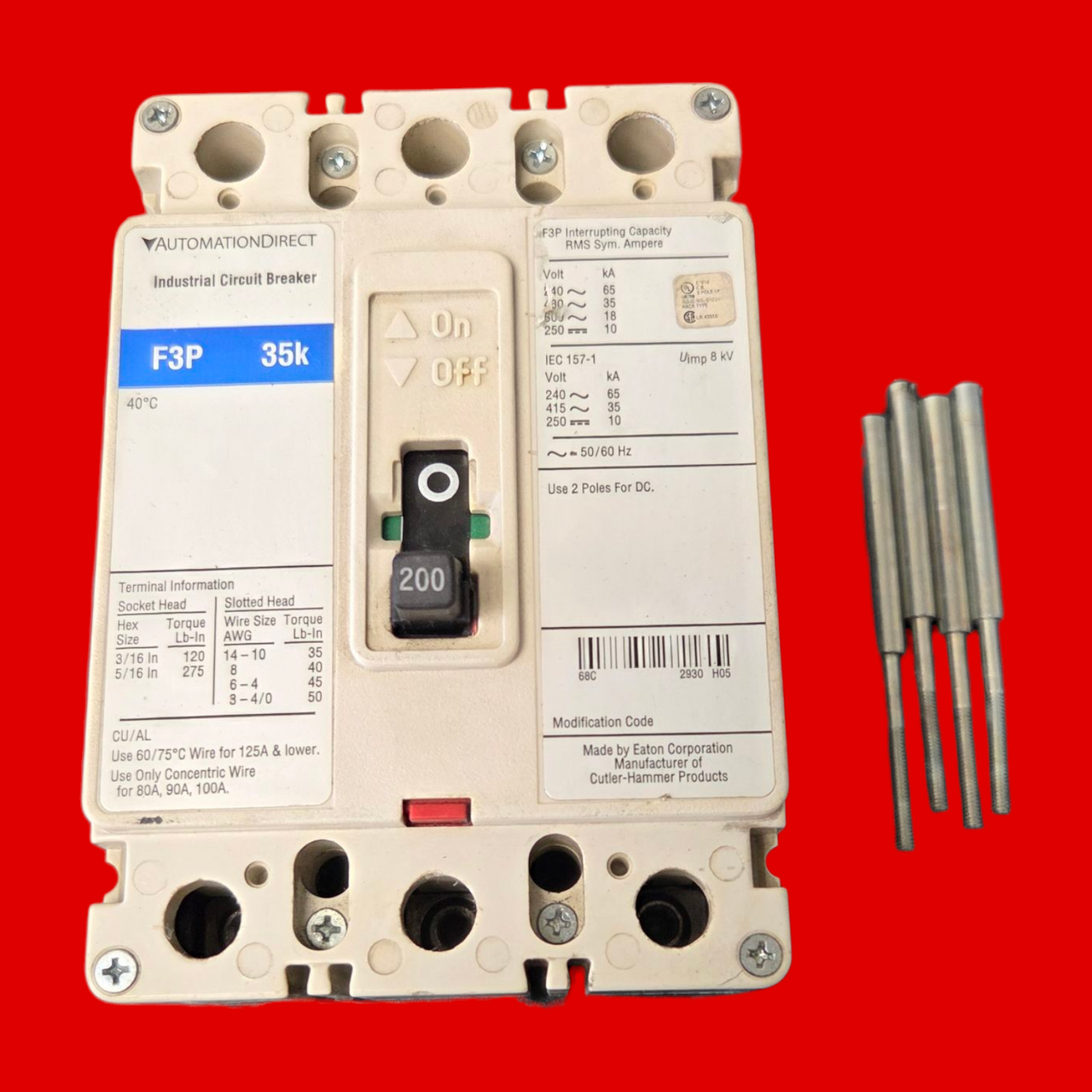 Automation Direct 200 Amp, 600 VAC, 3-Pole Molded Case Circuit Breaker, F3P-35k