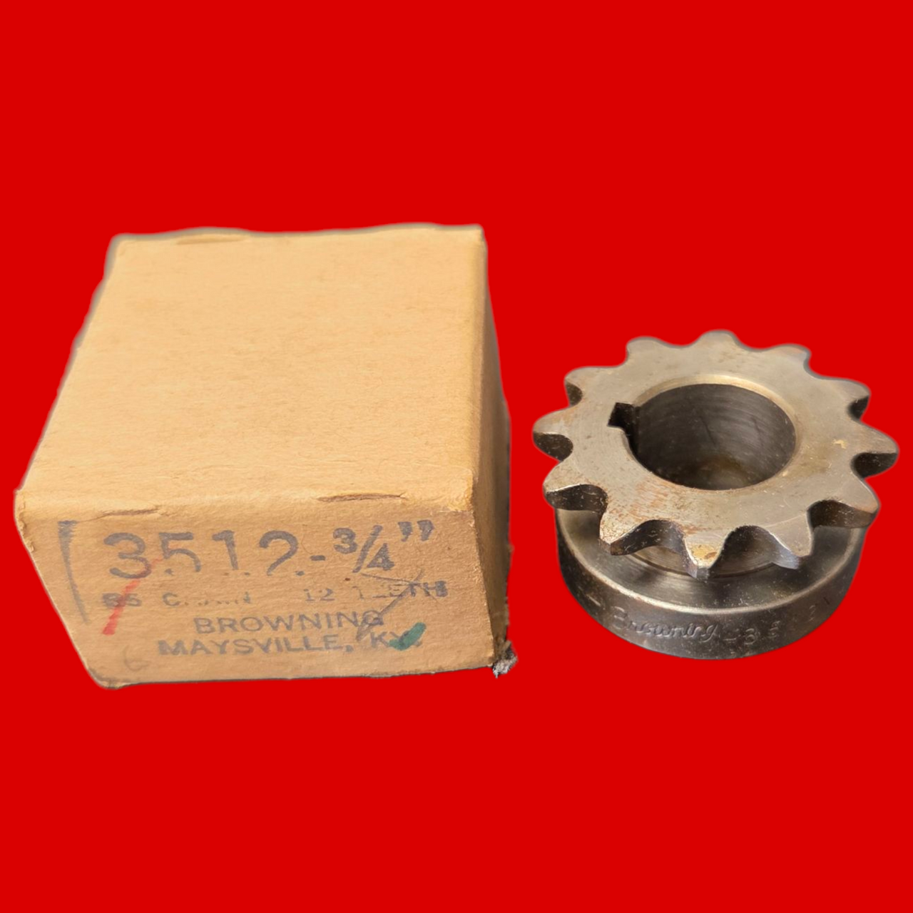 Browning 3512-3/4 Finished Bore Sprocket, Finished w/ Keyway, 0.7500 in Bore , 12 Teeth, Steel Material