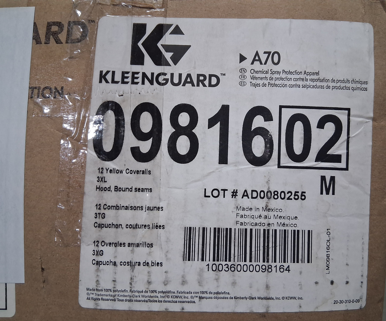 Kleenguard 09816 A70 Coveralls, Size 3XL Box of 12