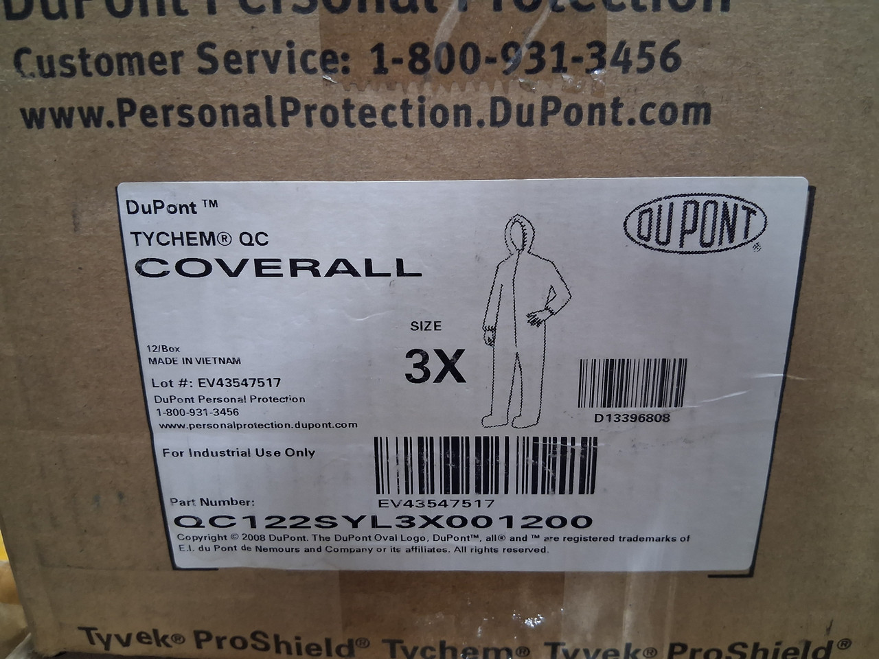 Dupont Tychem QC122SYL3X001200 Coveralls Size 3X Box of 12