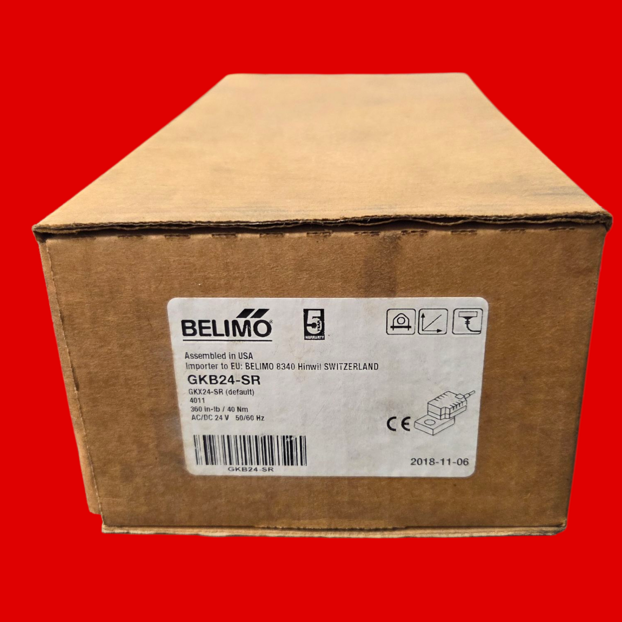 Belimo GKB24-SR Damper Actuator, 360 in-lb [40 Nm], Electronic fail-safe, AC/DC 24 V, Modulating, 2...10 V