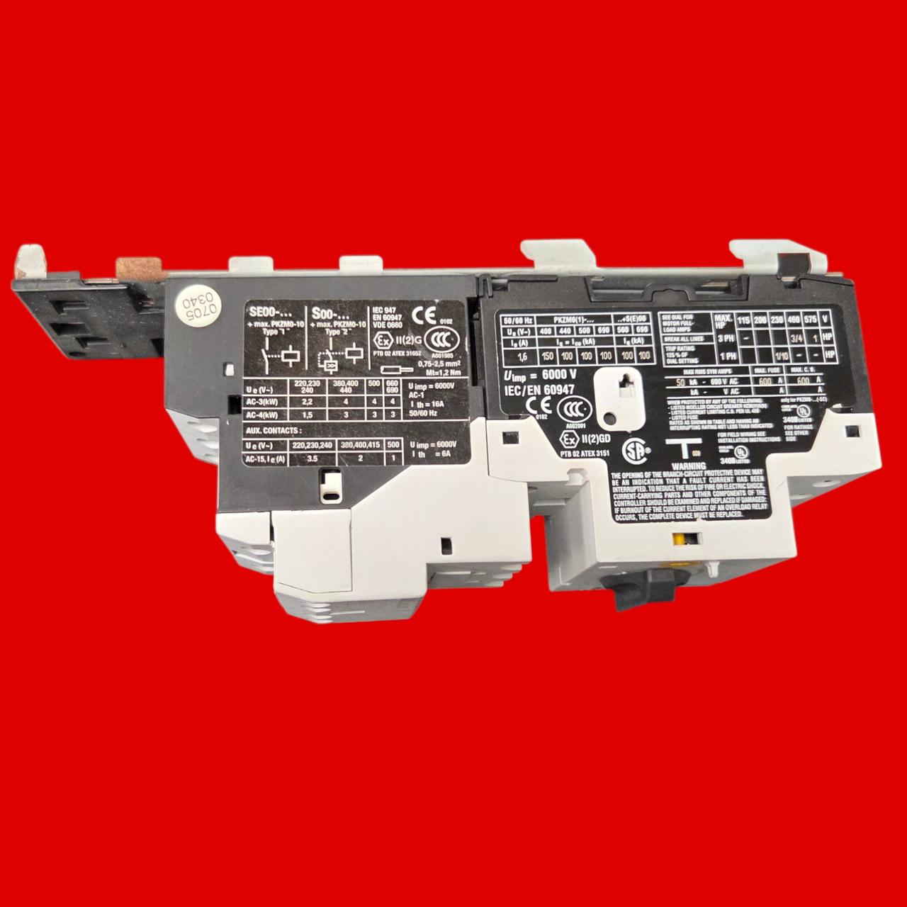 Eaton / Moeller Motor Protective Circuit Breaker, PKZM0-1,6 w/ Contactor, SE00-11-PKZ0