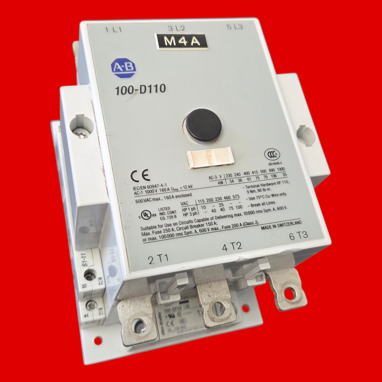 Allen Bradley 600V, 160A, 3-Pole Contactor, 100-D110