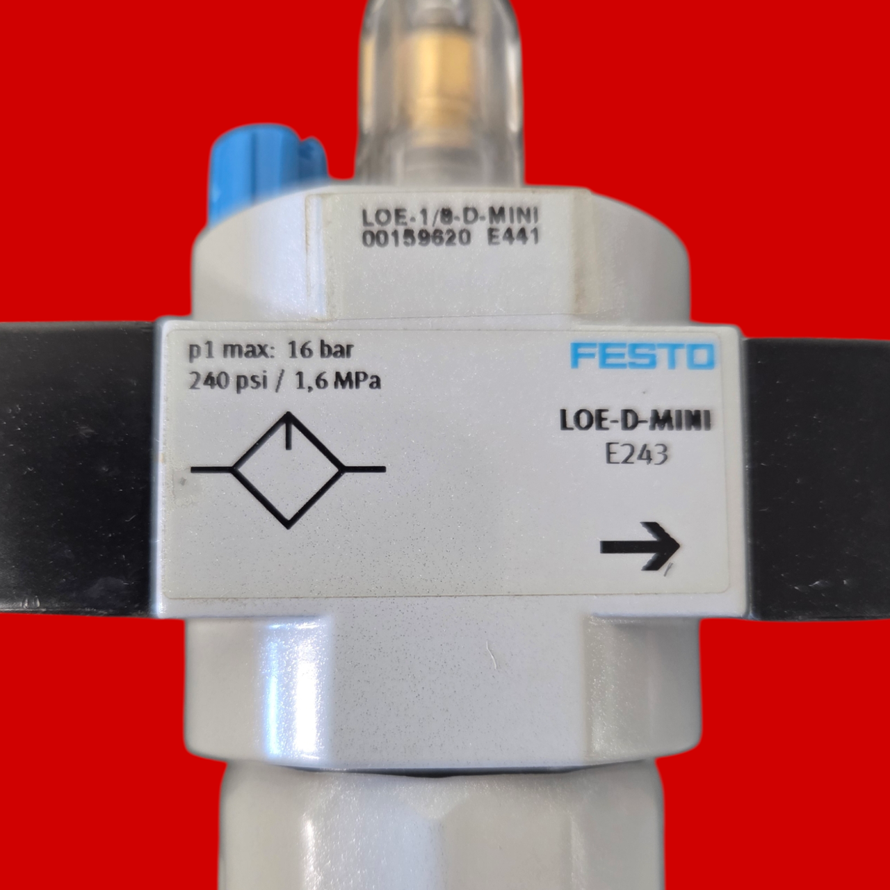 Festo 159620 LOE-D Series Mini Lubricator, 1/8 in Port, 1300 Lpm Flow Rate, 0 to 16 bar Pressure, Polycarbonate Bowl