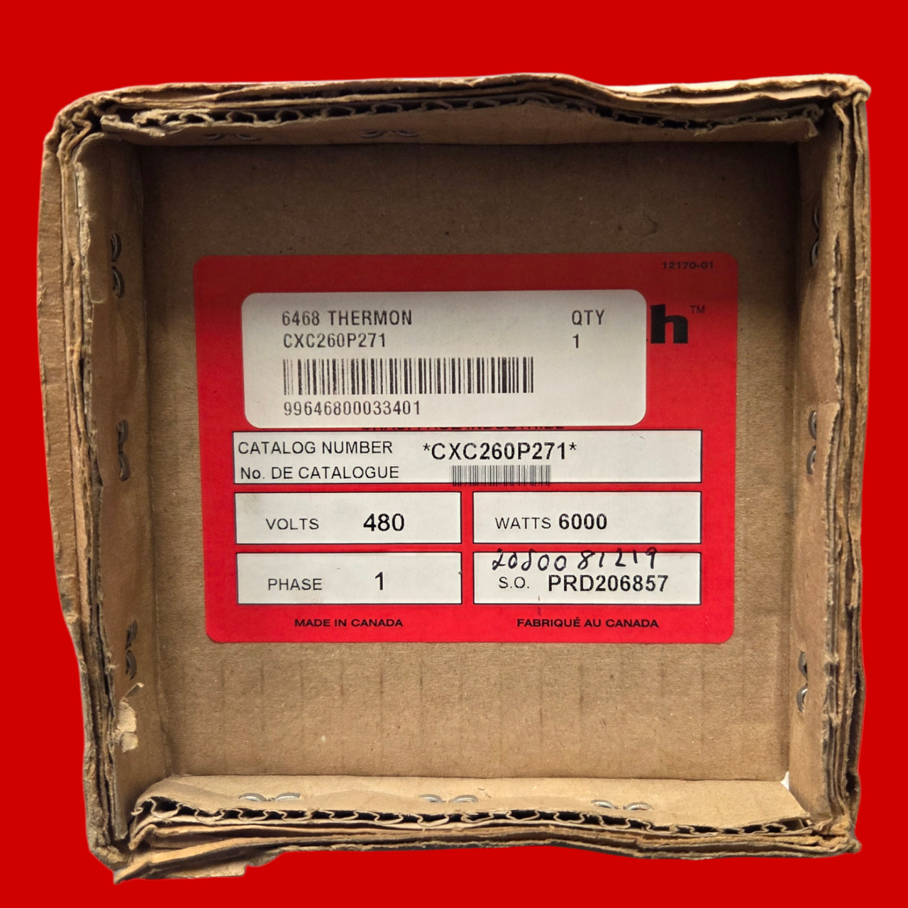 Nitrex CXC260P271 Thermon Caloritech CXC Series Screwplug Immersion Heater, 480V, Single Phase, 6KW