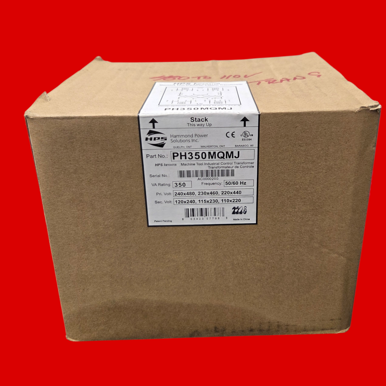 HPS PH350MQMJ Control Transformer, Encapsulated Core, 350 VA, 1-Phase, 240/480 VAC, 120/240 VAC Secondary, 50/60 Hz, Panel Mount