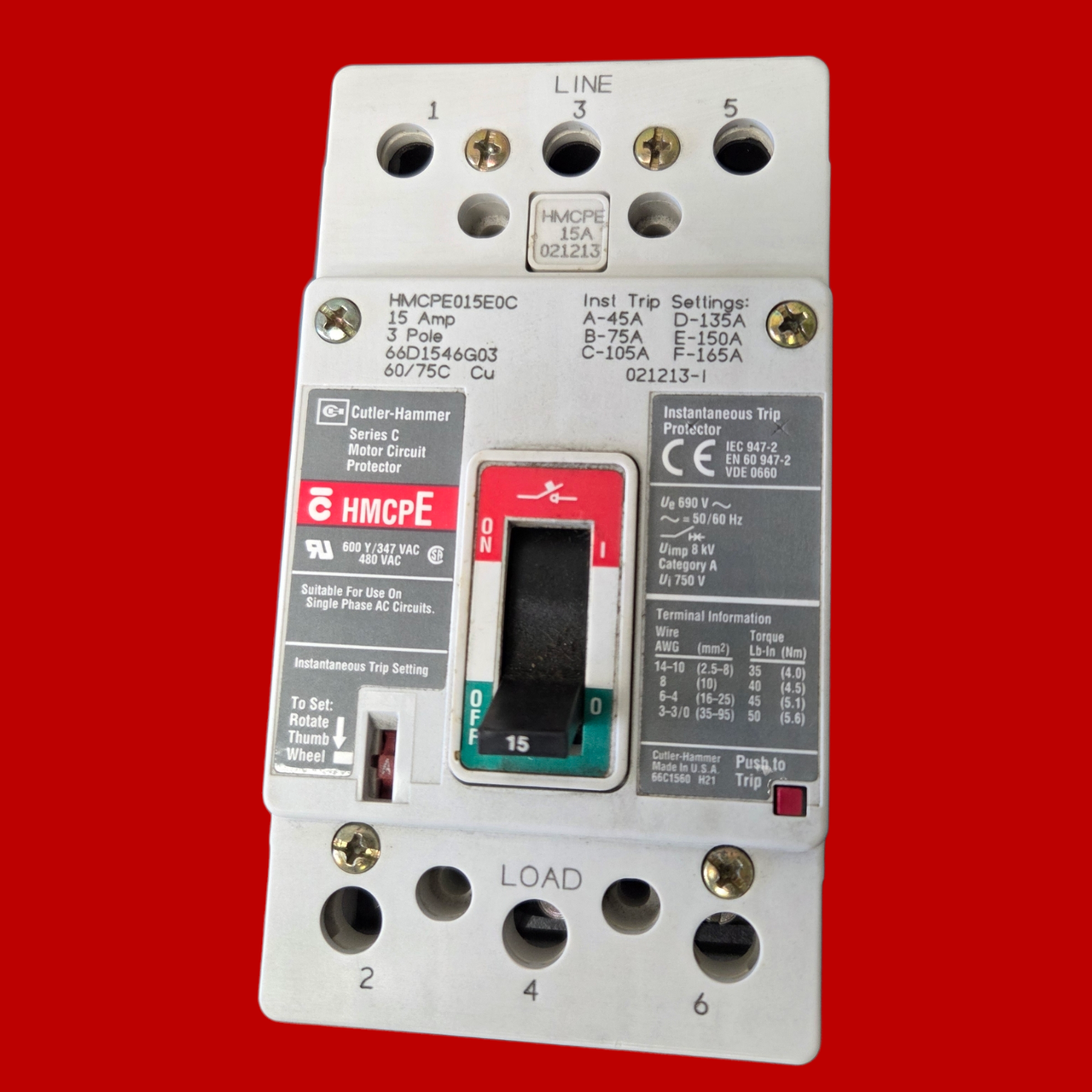 Eaton Cutler-Hammer 3 Pole Circuit Breaker, HMCP015E0C