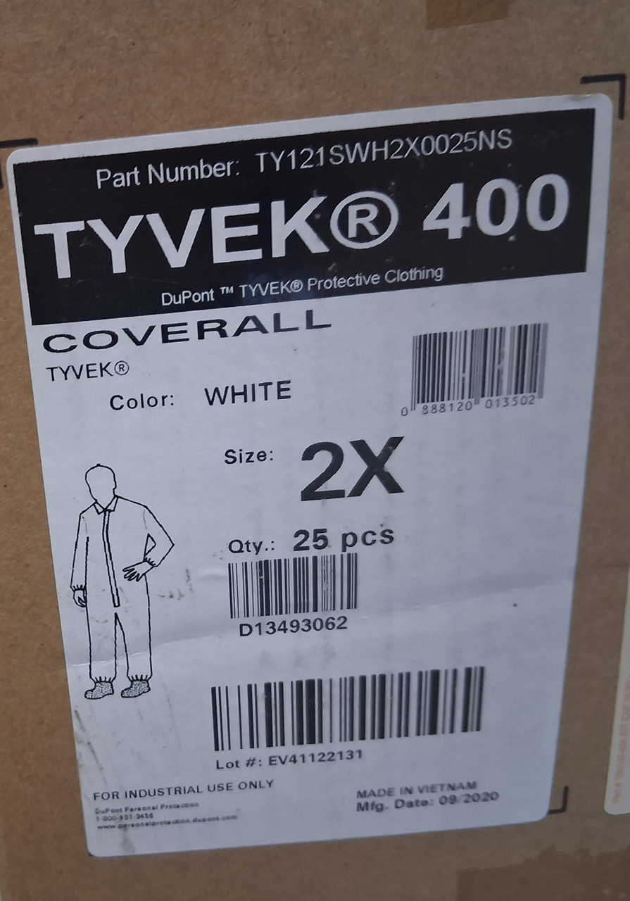 DUPONT TY121SWH2X0025NS Tyvek 400 Coveralls Box of 25