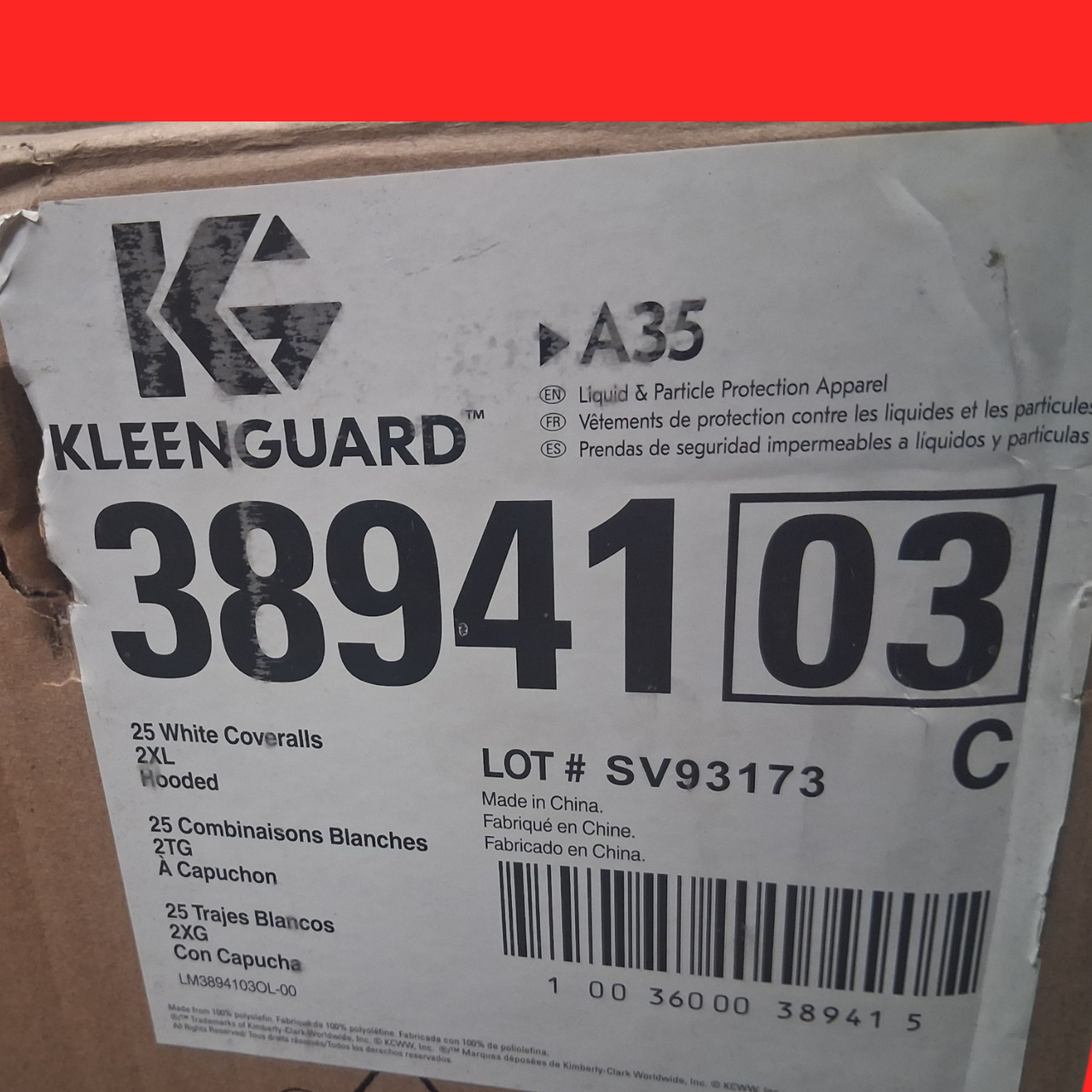 KleenGuard 38941 A35 2XL Coveralls Hooded, Elastic Wrist, Elastic Ankle, White, Box of 25