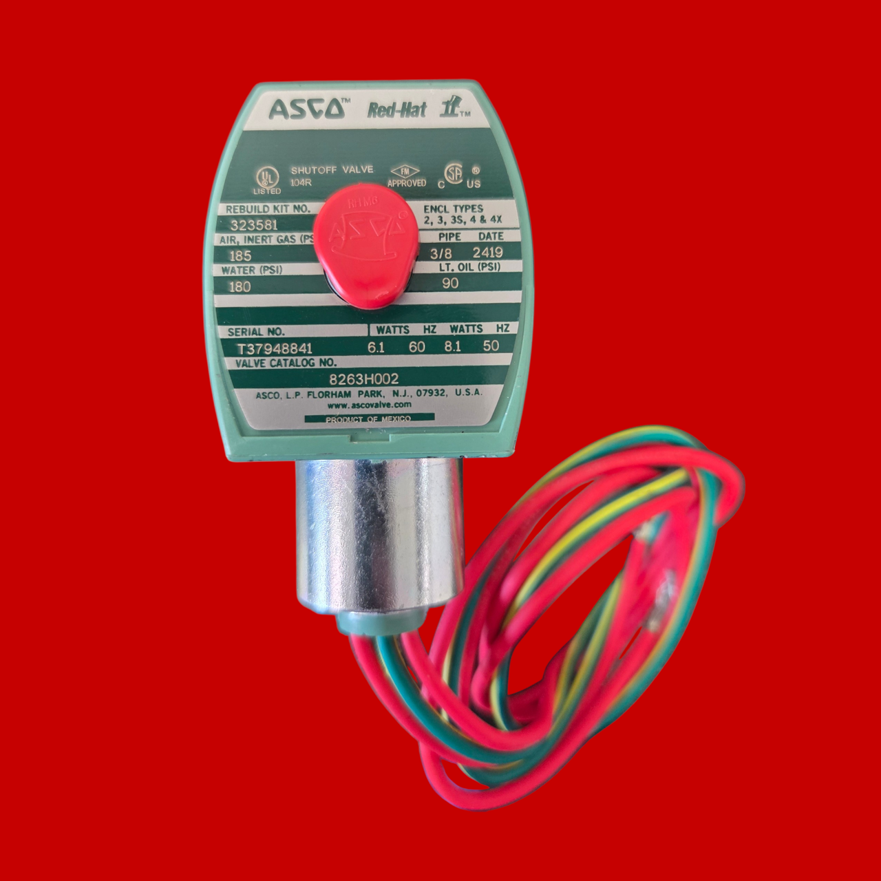 ASCO 8263H002 2-Way Direct-Acting, Normally Closed Solenoid Valve, 3/8" NPT 
