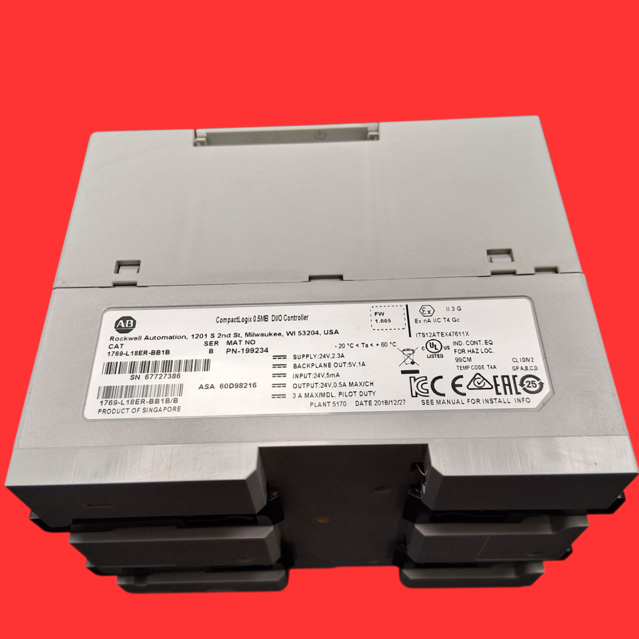 Allen Bradley CompactLogix 5370 L1 Programmable Automation Controller (PAC) Series B- 1769-L18ER-BB1B