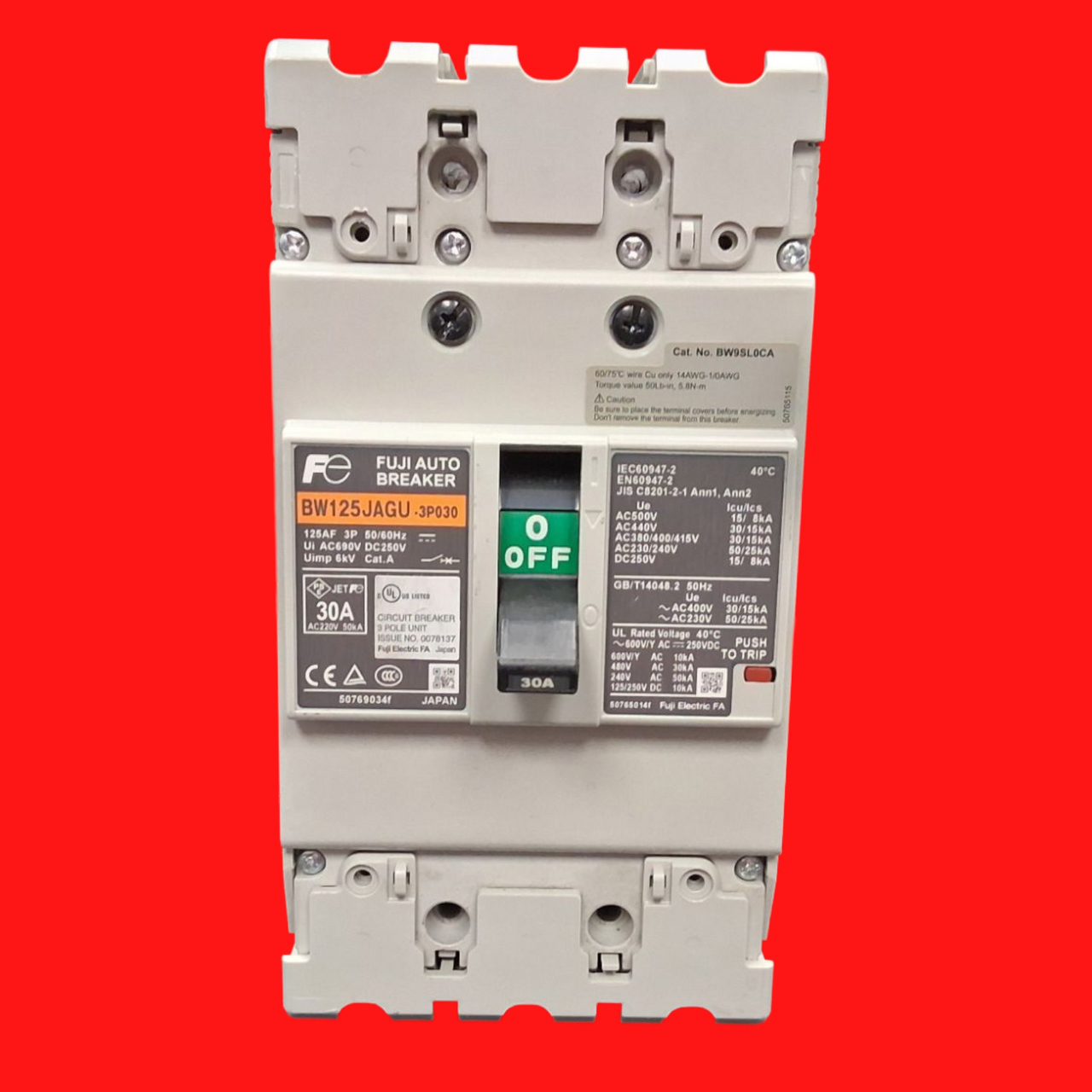 Fuji Electric 3-Pole, 30 Amp Molded Case Circuit Breaker BW125JAGU-3P030