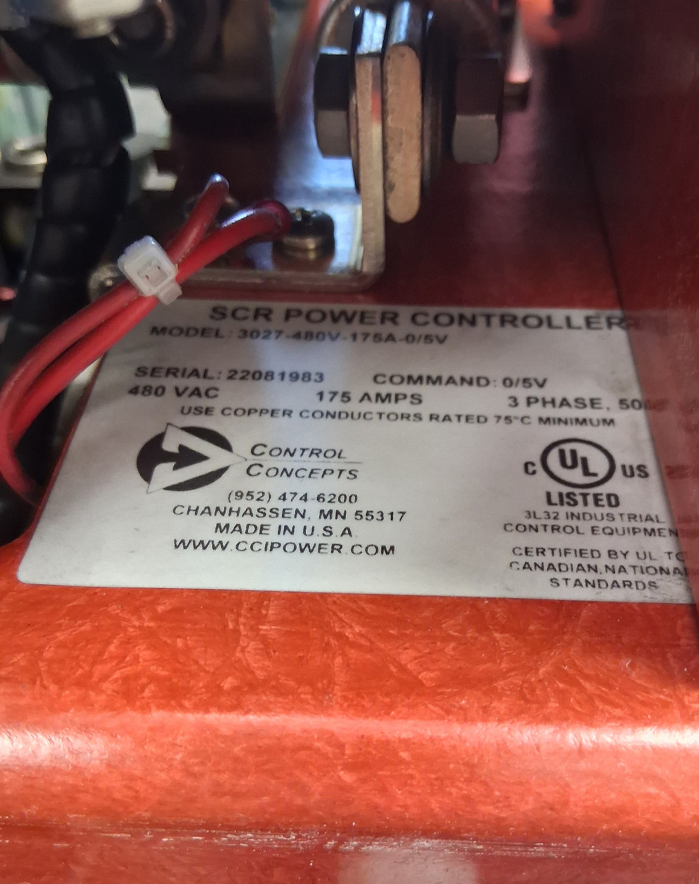 Control Concepts Three Phase, Zero-Cross SCR Power Controller 3027-480V-175A-0/5V