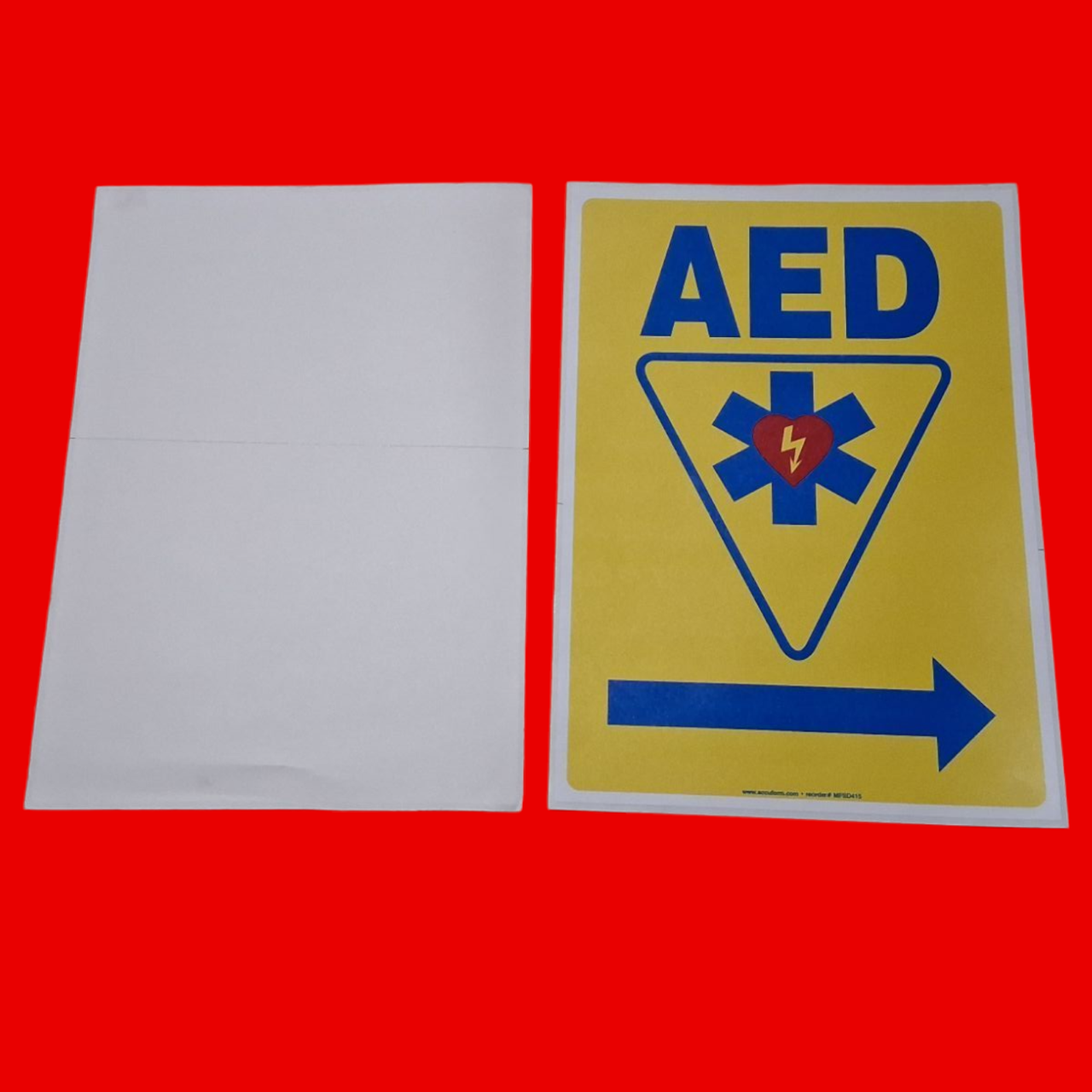 Accuform MFSD415 Safety Sign: AED (Automated External Defibrillator - Right Arrow) Adhesive Dura-Vinyl, 14"x 10" Pack of 5