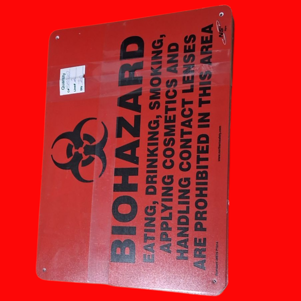 NSI 29876 P1014 Biohazard Eating, Drinking, Smoking, Applying Cosmetics, And Handling Contact Lenses Are Prohibited In This Area with Graphic Safety Sign 10"x14" Pack of 20