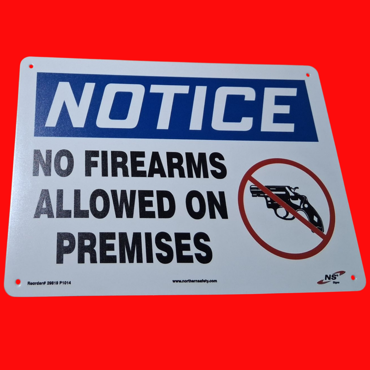 Northern Safety 29819 P1014 No firearms Allowed On Premises Safety Sign 10"x14", Plastic
