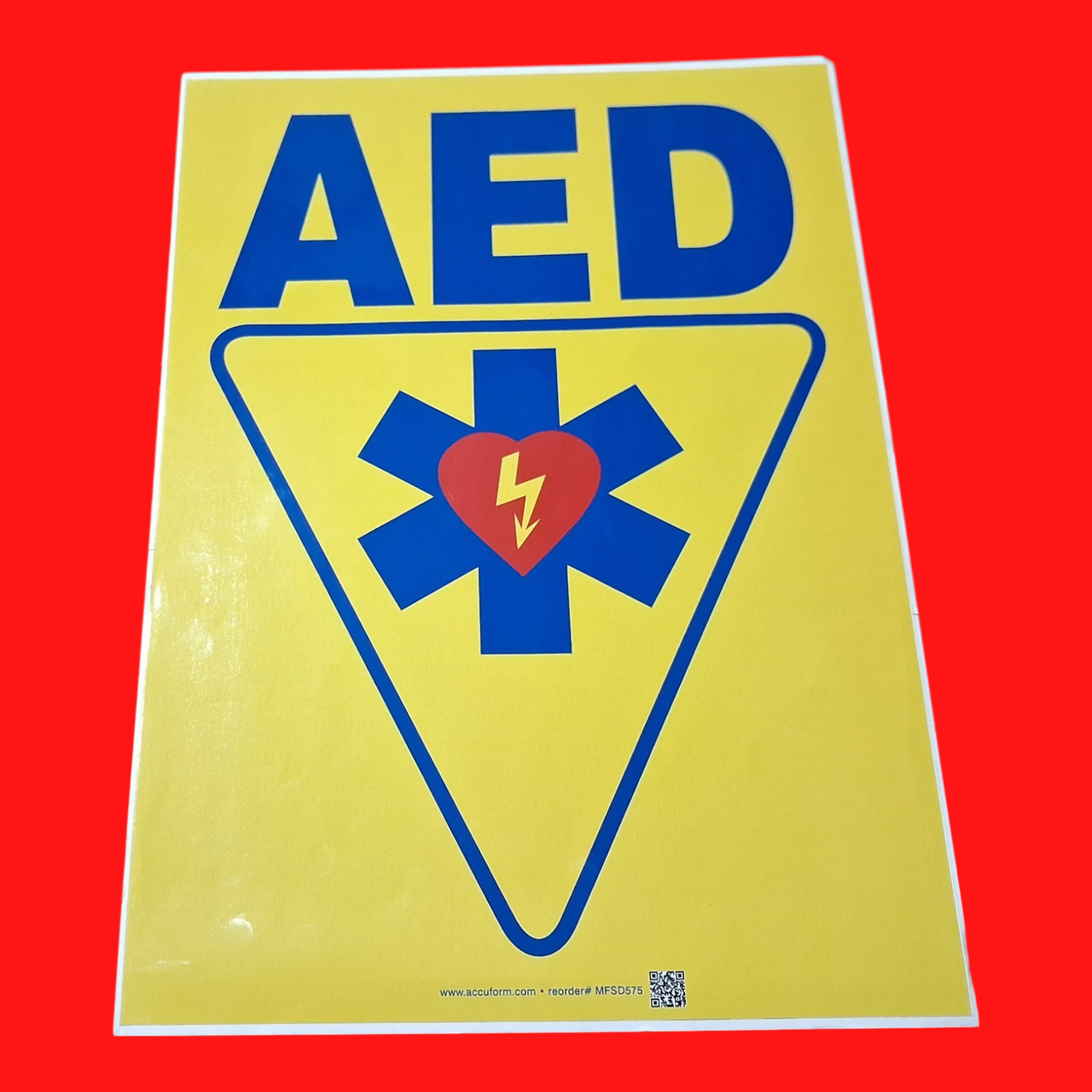 Accuform MFSD575VS AED Automated External Defibrillator with Star Graphic Symbol Sign 10"x14", Adhesive Vinyl