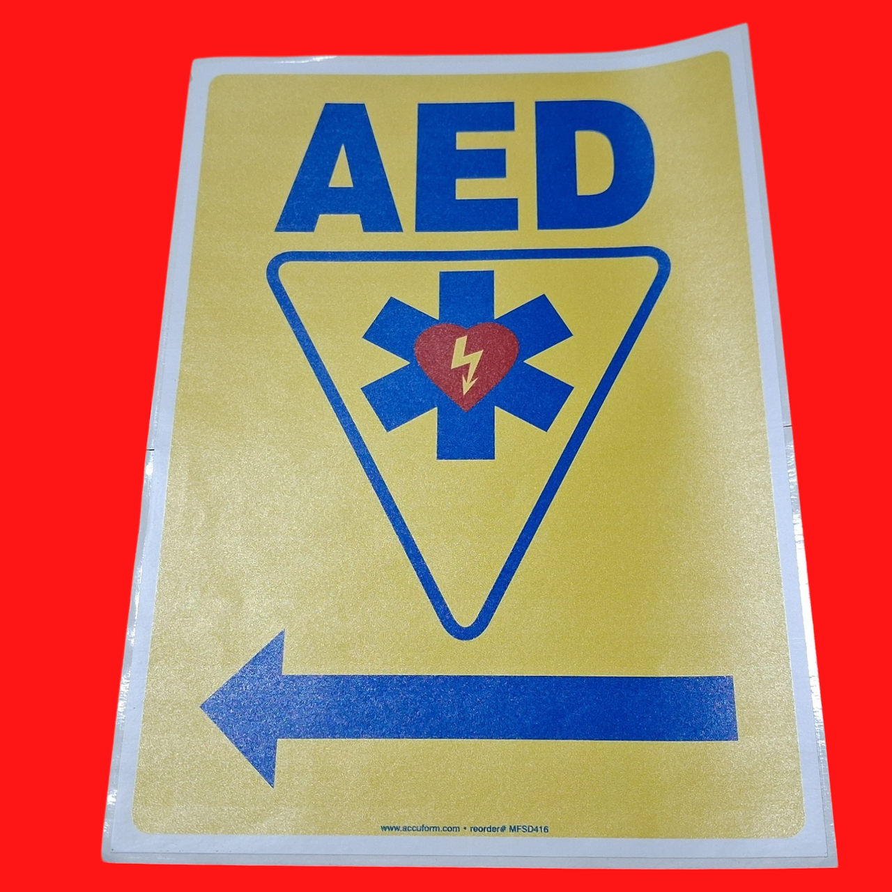 Accuform MFSD416VS AED Automated External Defibrillator with Star & Left Arrow Graphic Symbols Sign 10"x14", Adhesive Vinyl