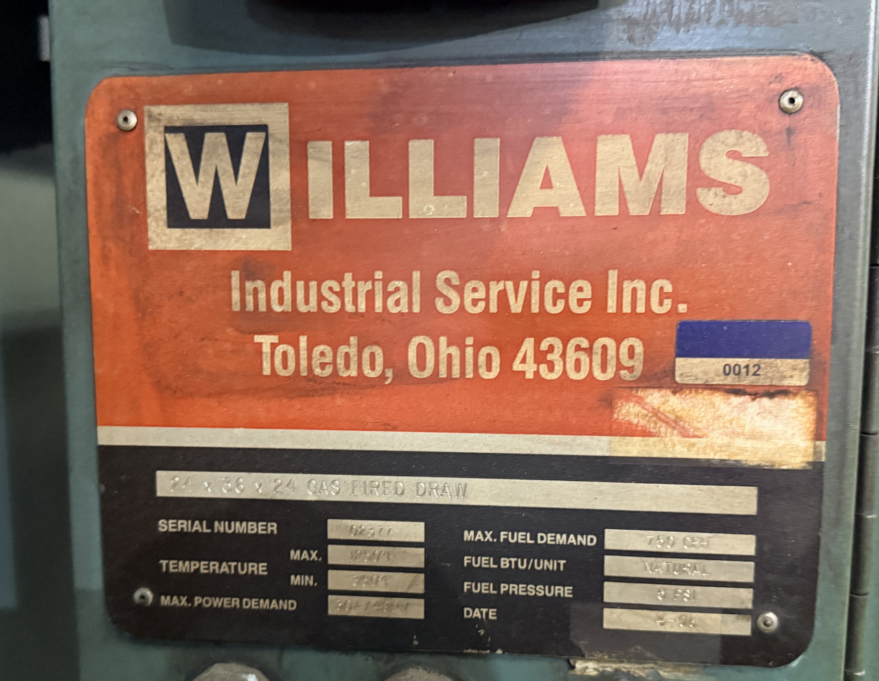 Williams Industrial 24x36x24 Temper - Gas Fired - 300 - 1250F