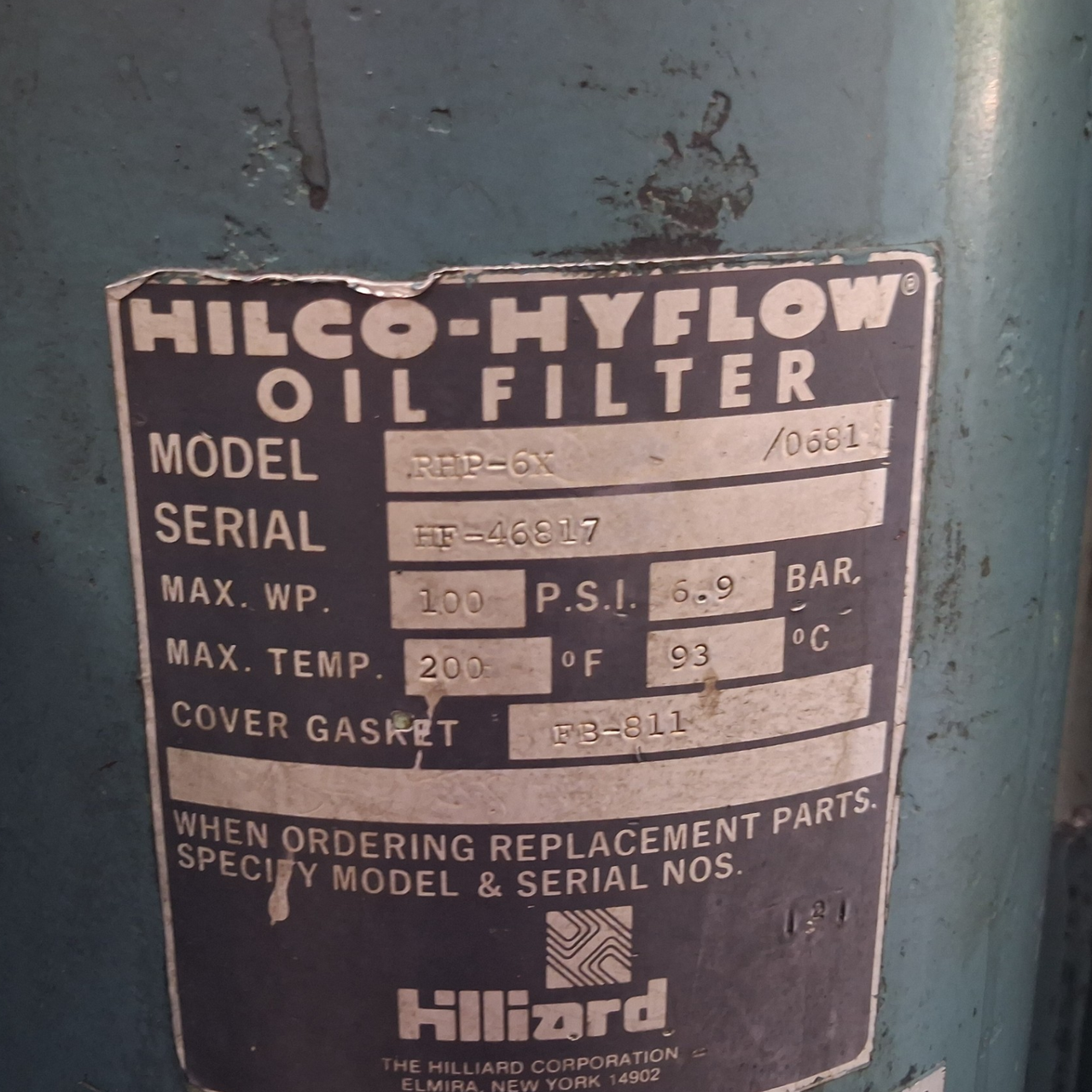 Hilco-Hyflow Oil Filtration System RHP-6X/0681
