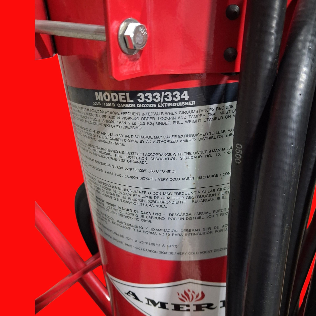  Amerex Model 333 50LB. Carbon Dioxide (CO2) 16 In. Wheels Fire Extinguisher