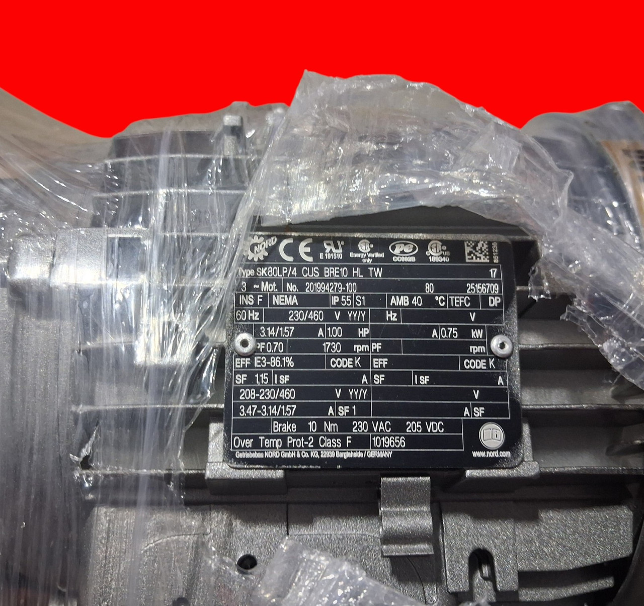 Nord Drivesystems SK 12080-80LP/4 CUS Right-Angle Helical-Worm Gearmotor Assembly