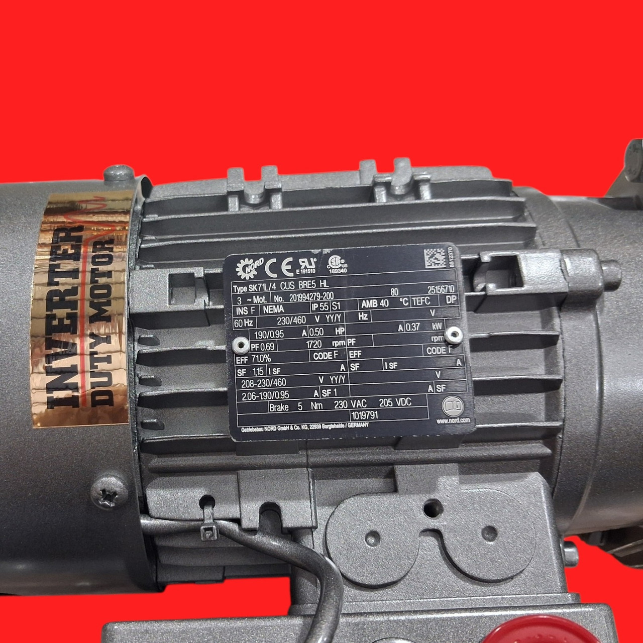 Nord Drivesystems SK02050-71L/4 CUS BRE5 HL Right-Angle Helical-Worm Gearmotor