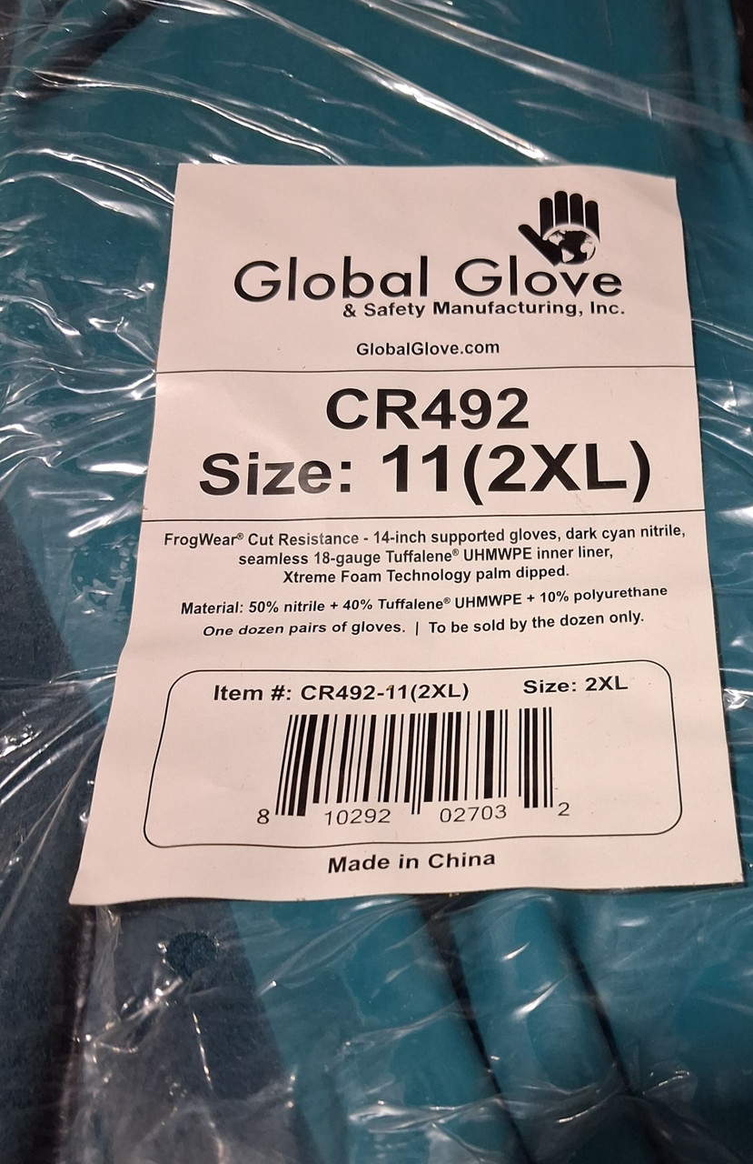 Global Glove CR492 Size 11(2XL) FrogWear Cut Resistance FDA Compliant Performance Chemical and Cut Resistant Gloves- Pack of 12