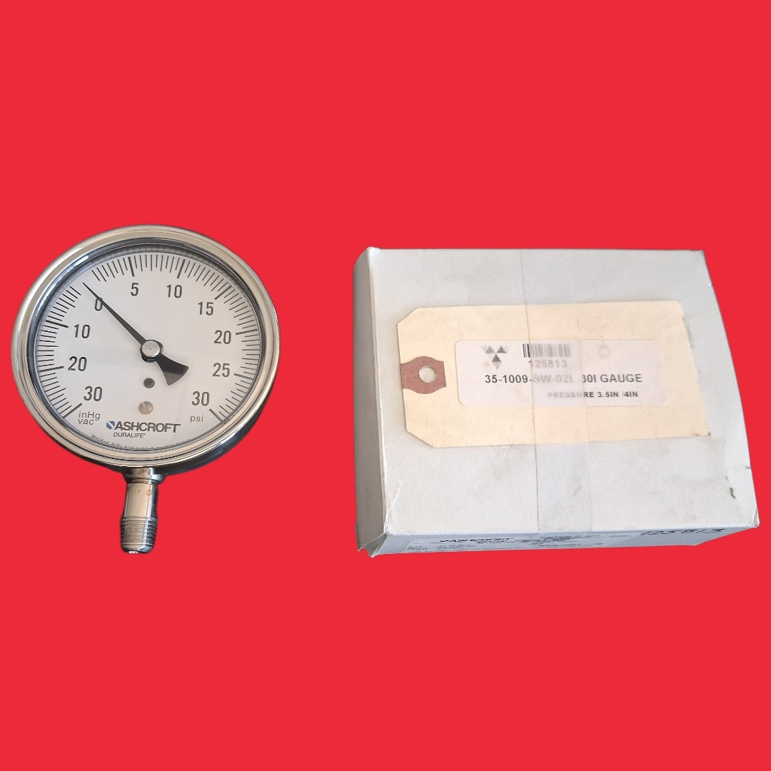 Ashcroft 35-1009-SW-02L-30IMV&30# Stainless Steel Pressure Gauge, 3-1/2" Dial, 30 inHg vac to 30 PSI