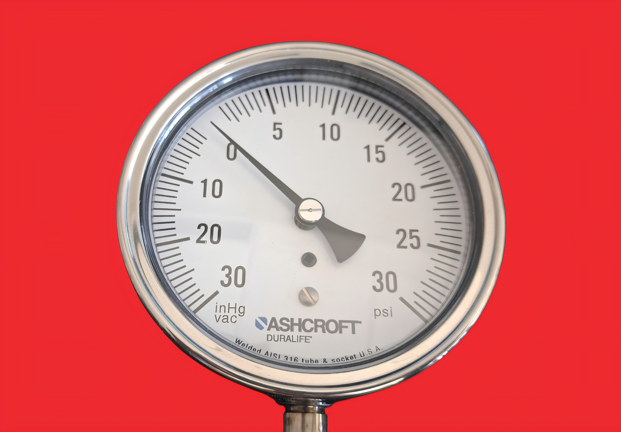 Ashcroft 35-1009-SW-02L-30IMV&30# Stainless Steel Pressure Gauge, 3-1/2" Dial, 30 inHg vac to 30 PSI