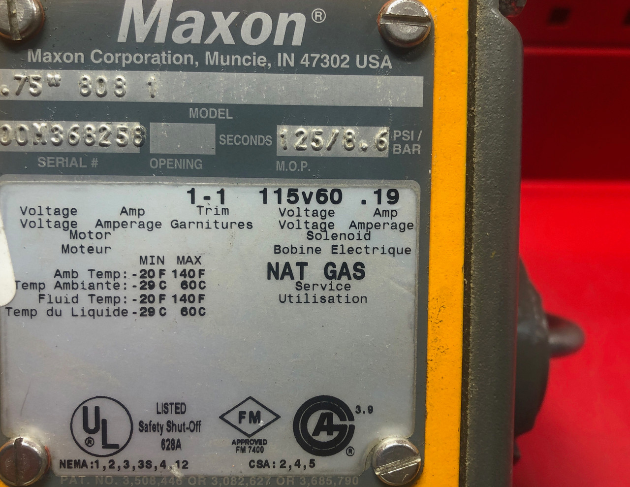 MAXON 075SM11-AA11-BB*1A0 (808-1) 3/4''  Safety Shut-Off Valve - Manual Reset 11