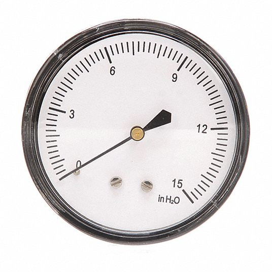 Marshalltown Pressure Gauge, 0 to 15 in wc Range, 1/4 in NPT, +/-2.50% Gauge Acc