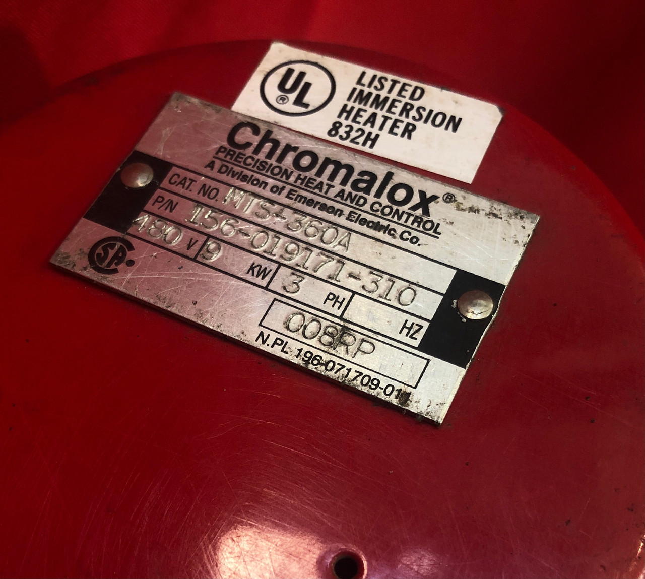 Chromalox MTS-360A, Immersion Heater, 6 kw, 480 volts/3 phase, Stainless Elements, Nema 1 Encl.