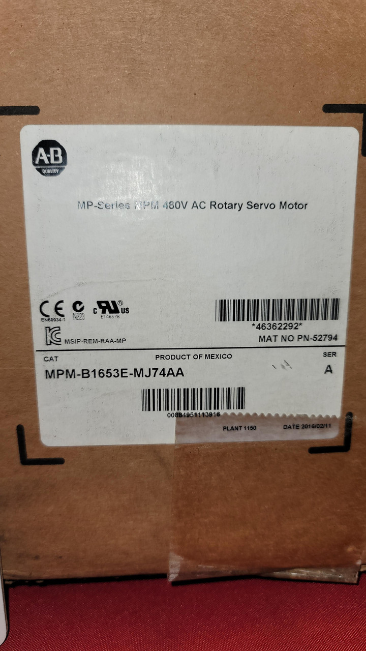 Allen  Bradley MPM-B1653E-MJ744A MP Series Medium-inertia Servo Motor