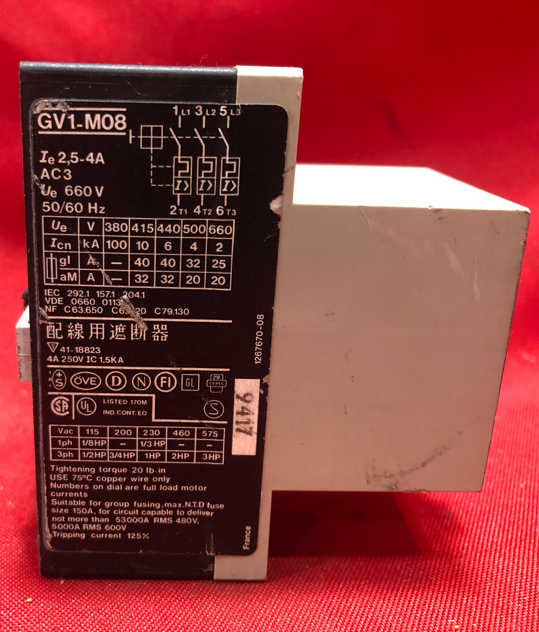 Telemecanique GV1-M08 Motor Protector 